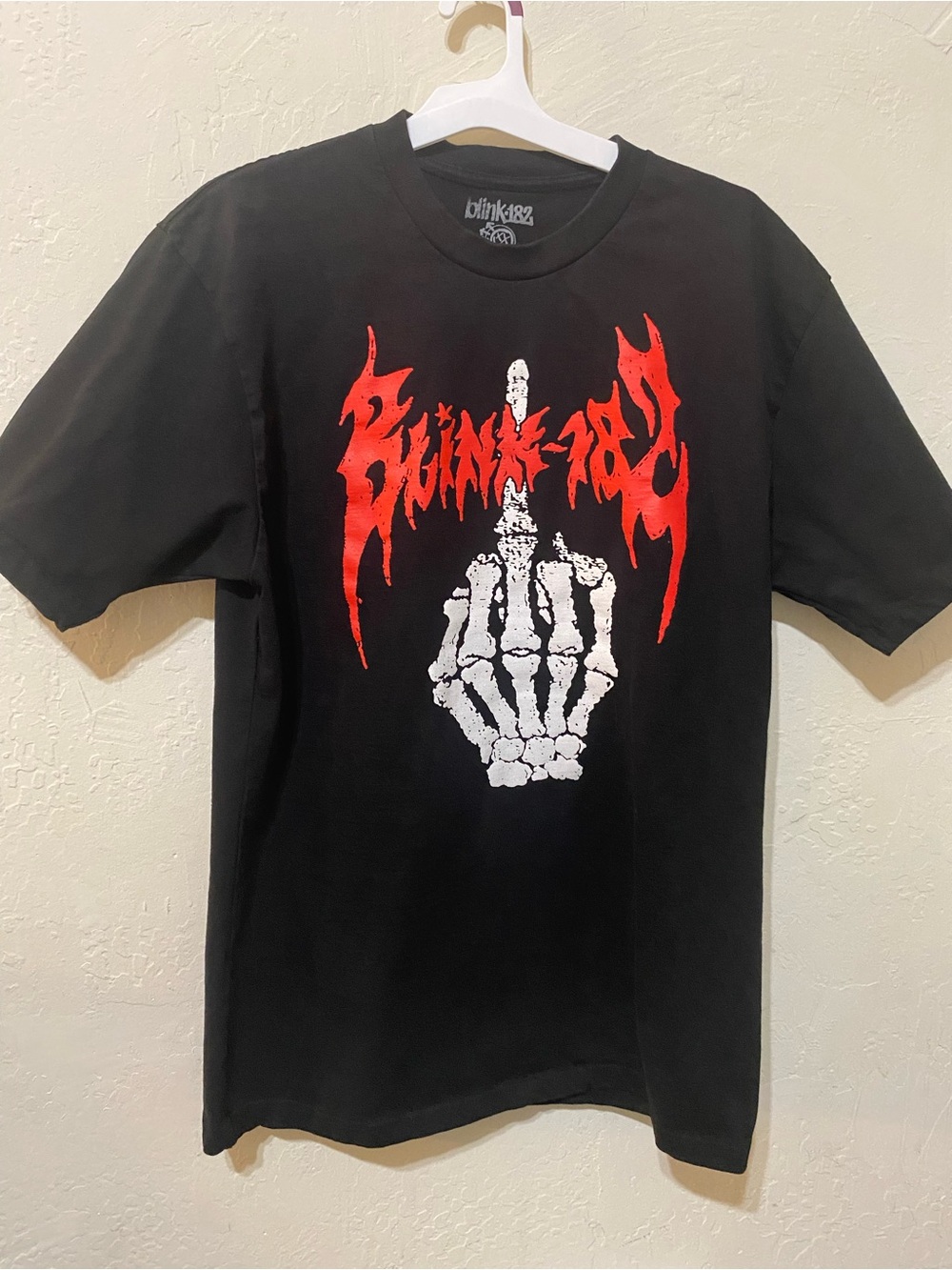 Blink-182 Black Graphic Short Sleeve Tee with Red & White Print